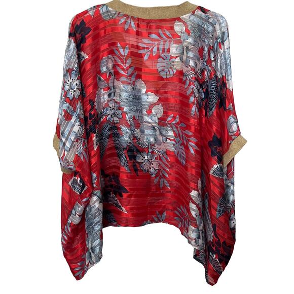 SOUTH MAIN SWIMSUIT COVER-UP, WOMENS, M, RED BLUE WHITE FLORAL, WIDE DOLMAN SLV - Picture 4 of 10